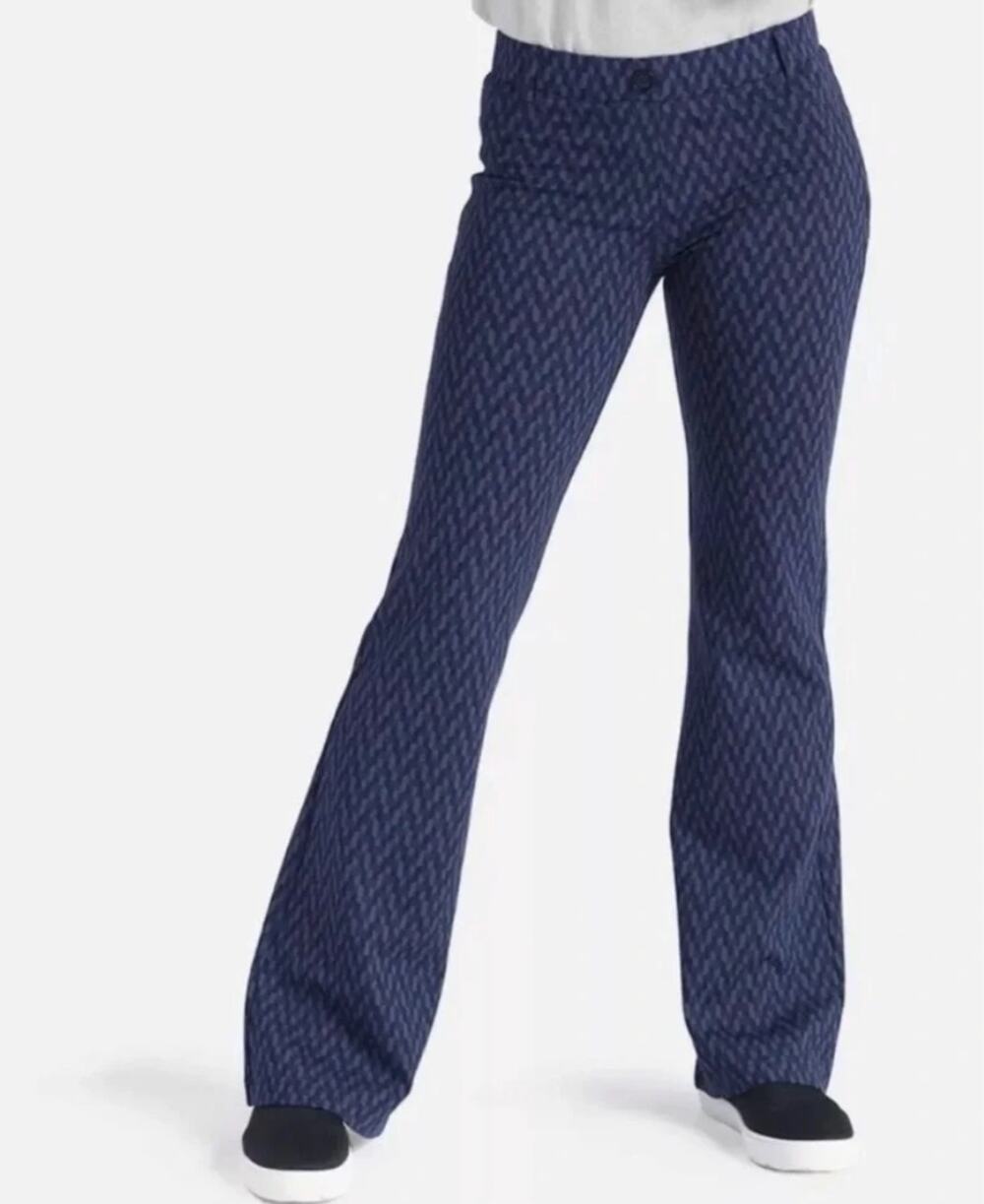 Betabrand Womens S Blue Geometric Chevron Dress Yoga Bootcut Pull On Pants